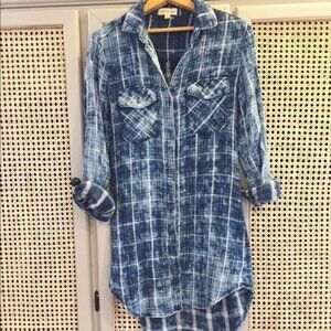 Cloth & Stone Plaid Denim Shirt Dress Cotton Sz S